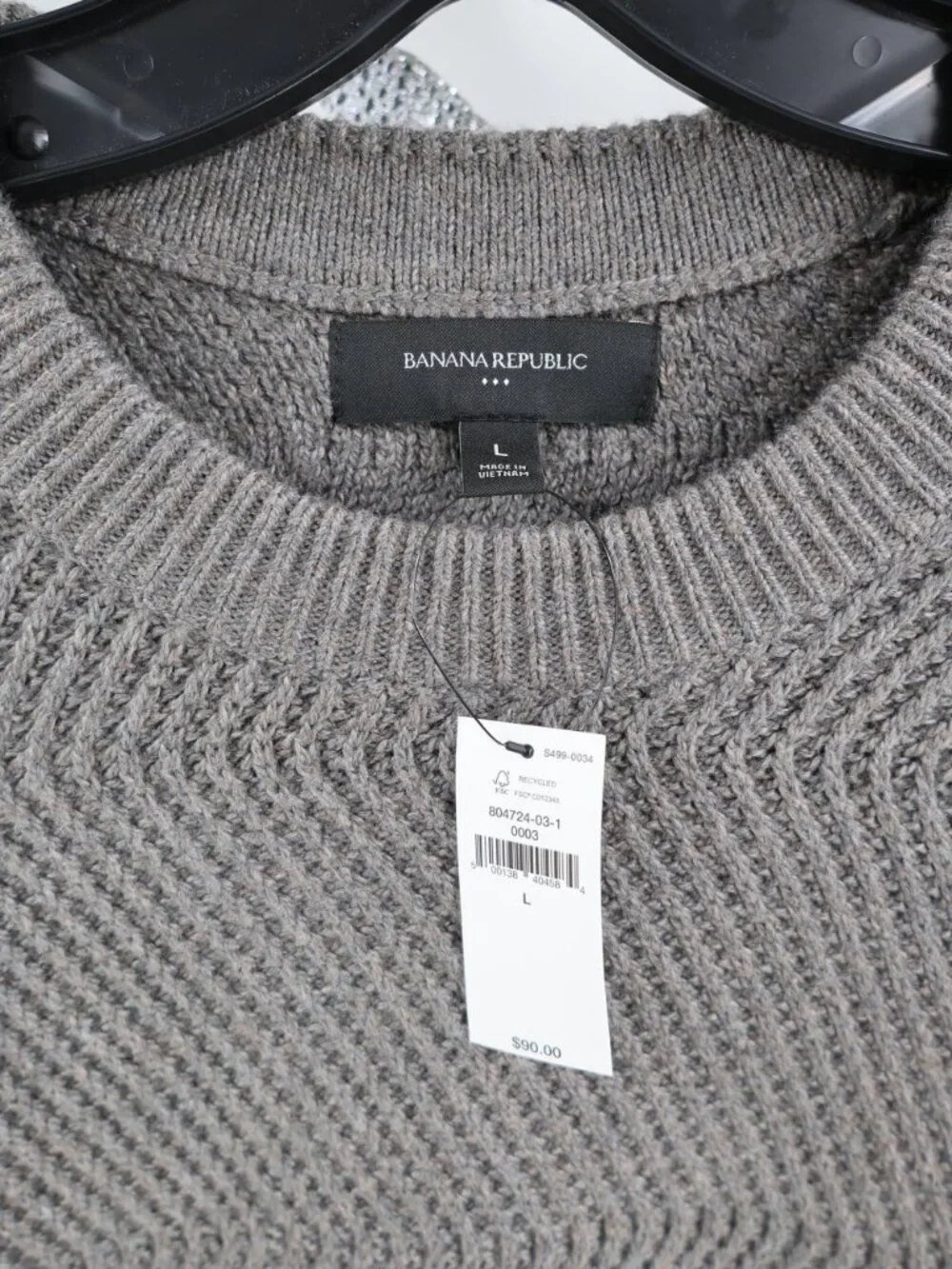 NWT Banana Republic Sweater Men's Large Cotton Wool Crew Neck Herringbone knit